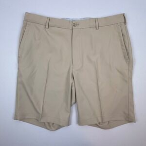 Peter Millar Mens Khaki Flat Front Golf Shorts Size 36 Polyester Casual Stretch